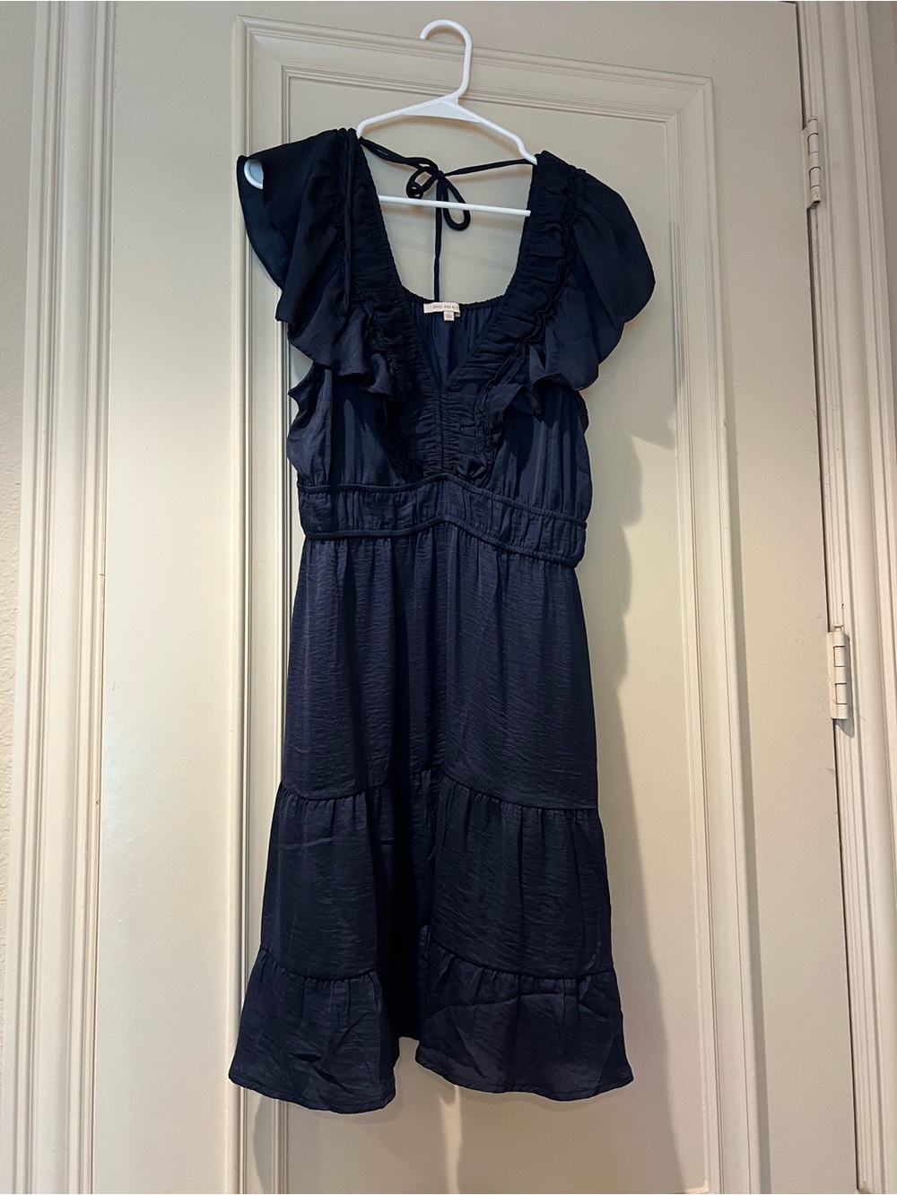 Skies Are Blue Navy Ruffle V-Neck Dress